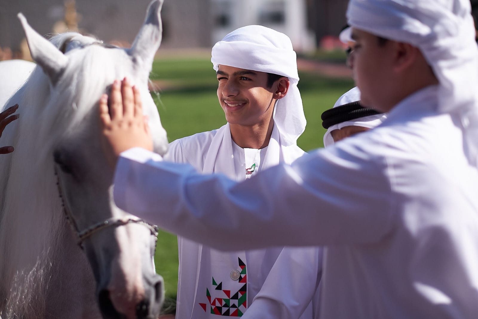 Haitham Alkindi with an Arabian horse during the UAE Union Trip Initiative, 2017